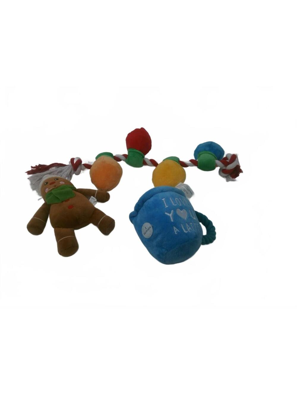 BarkBox Dog Toy Lot Of 3 Squeaker, Crinkle, Tug Rope